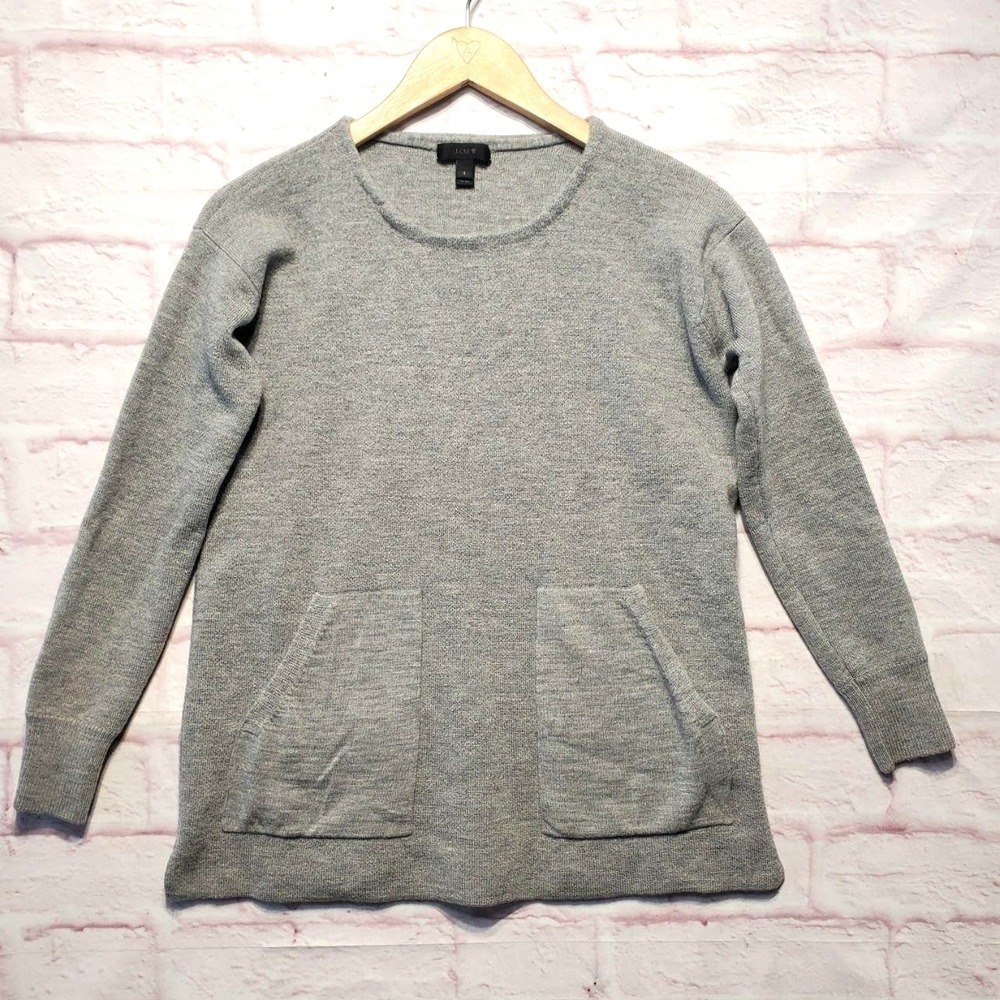 J.Crew 100% Merino Wool Gray Tunic Sweater Pockets Minimalist Preppy Women Small